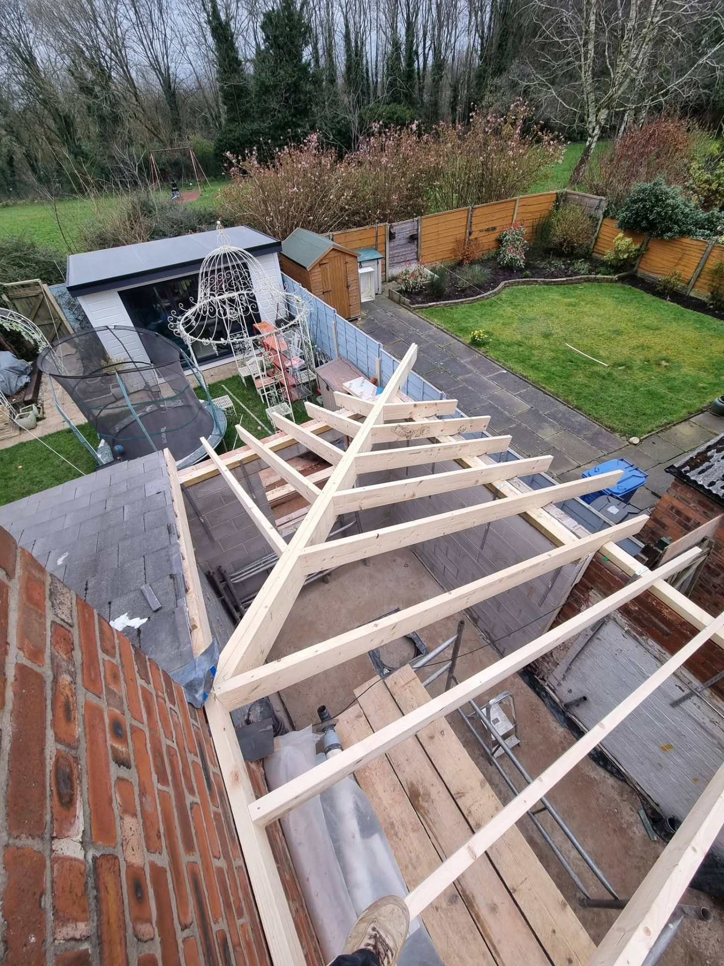 Extension roof framing viewed from above