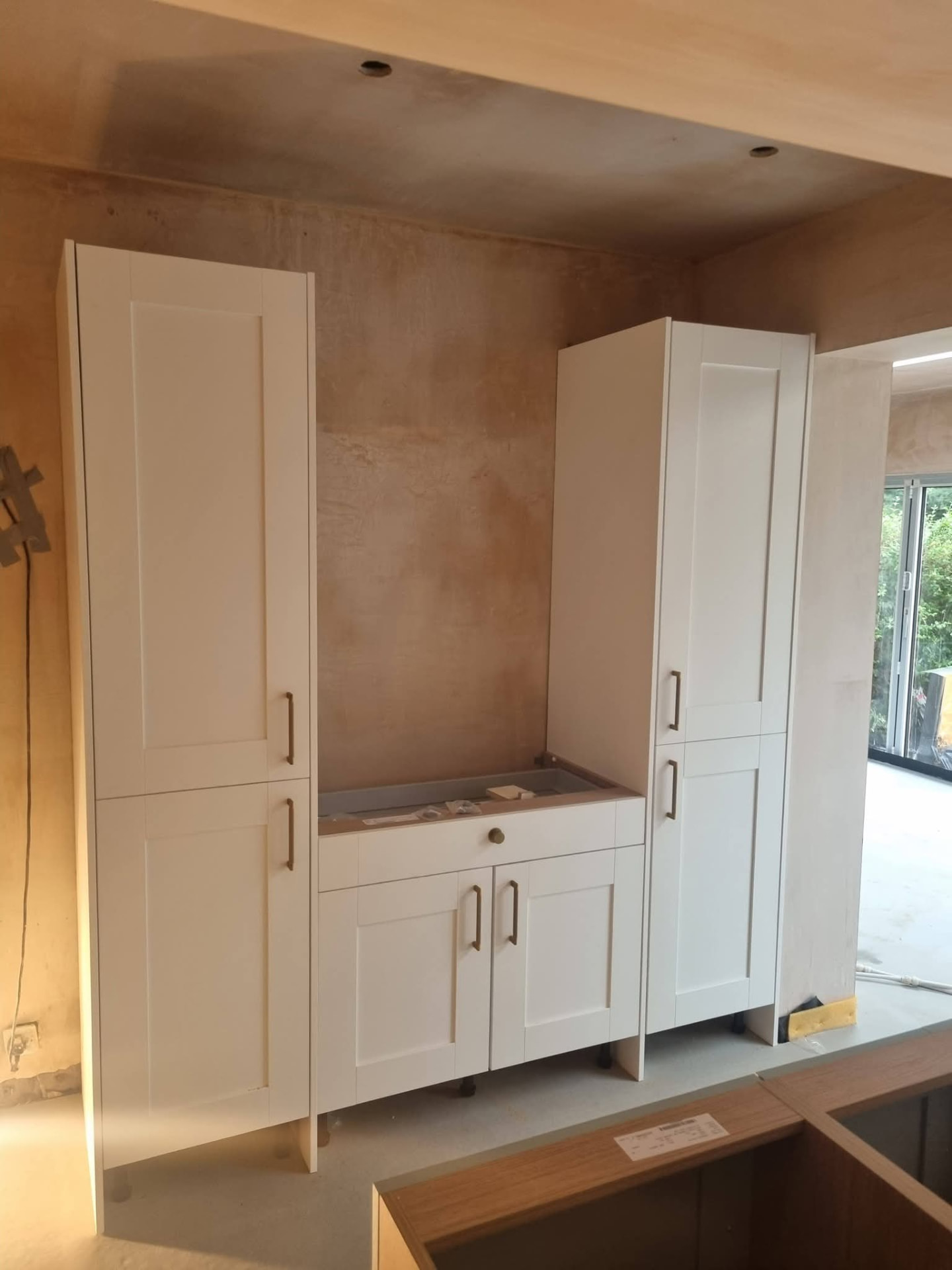 Kitchen cabinetry during fitting