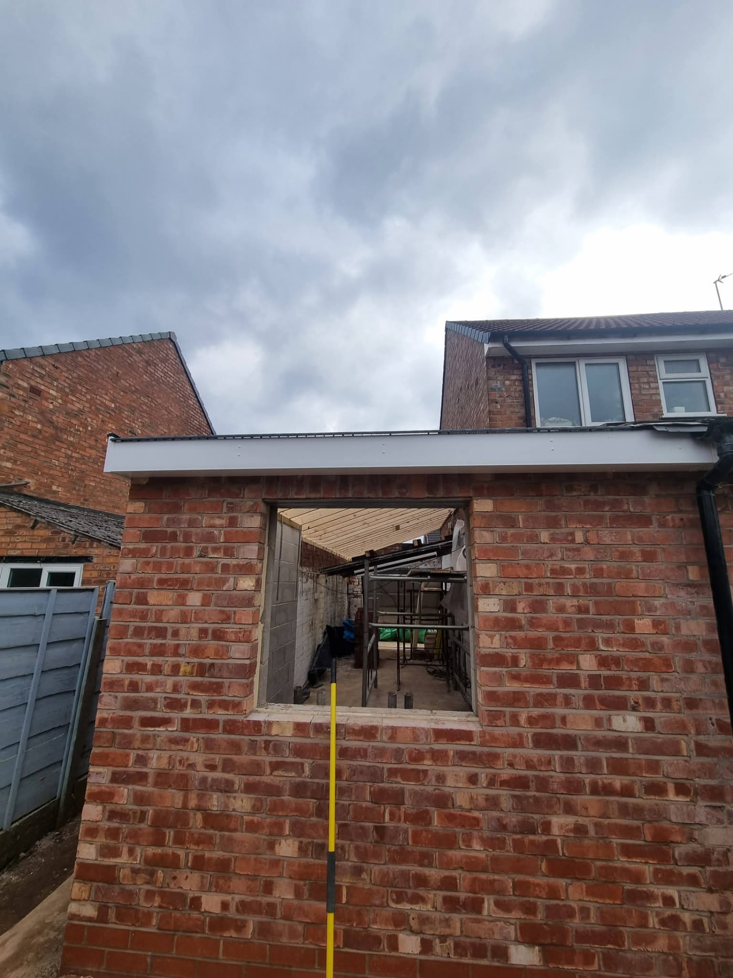 Brick garage conversion during construction
